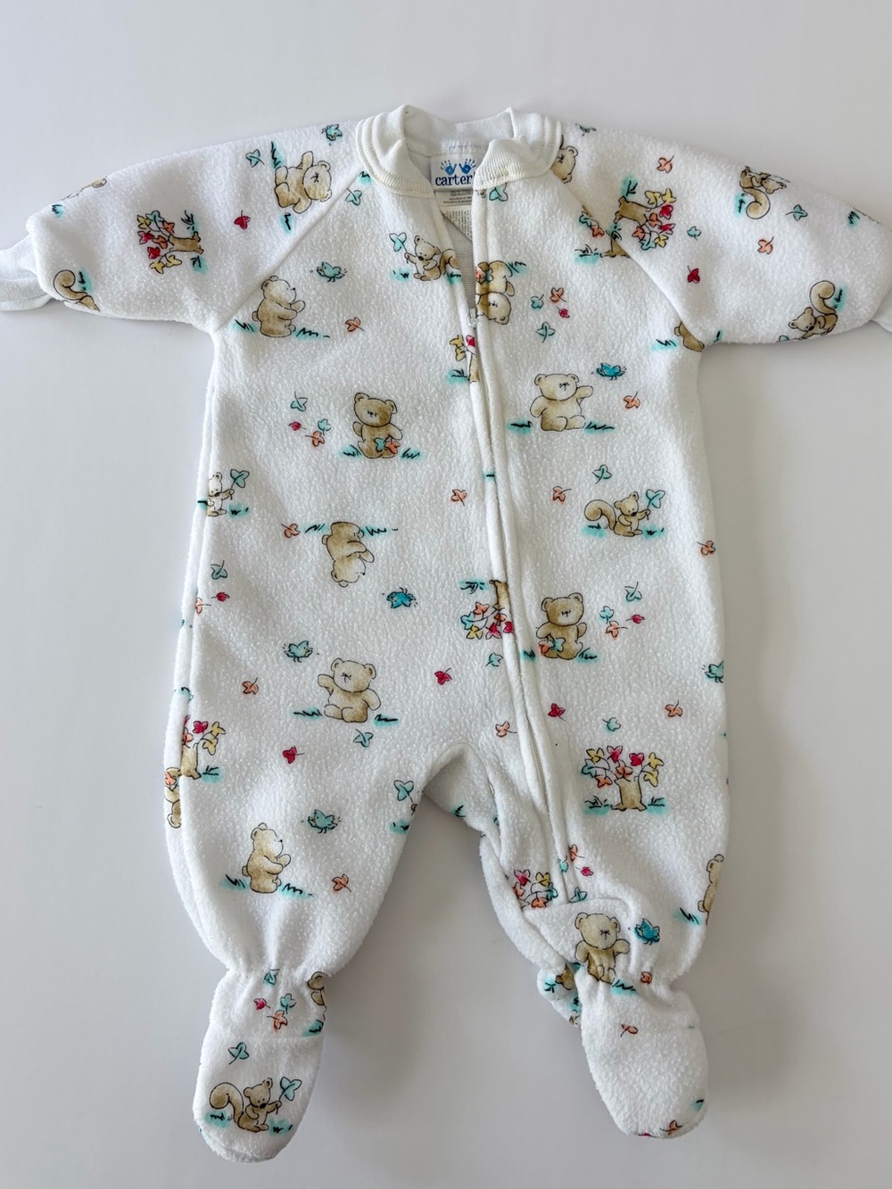 Vintage Carter’s Classics Baby Zipper Footie Pajama With Teddy Bears Warm 0-3 Mo